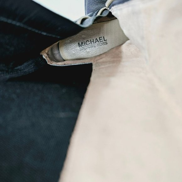 Michael Kors Tall Riding Boots 7 M Black Leather Almond Toe Knee High Side Zip - Picture 2 of 14